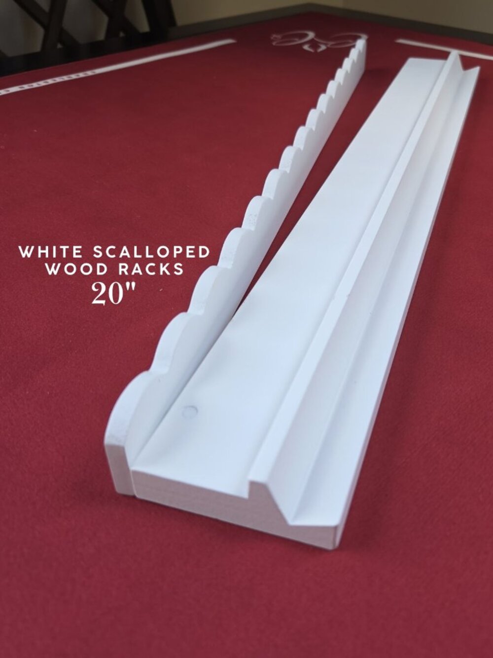 Scalloped Wood Mah Jongg Racks with Magnetic Pushers 20" - White (Set of 4)